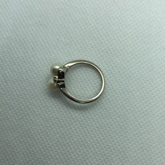 💛 10k White Gold Vintage Pearl & Diamond Ring - Picture 7 of 7